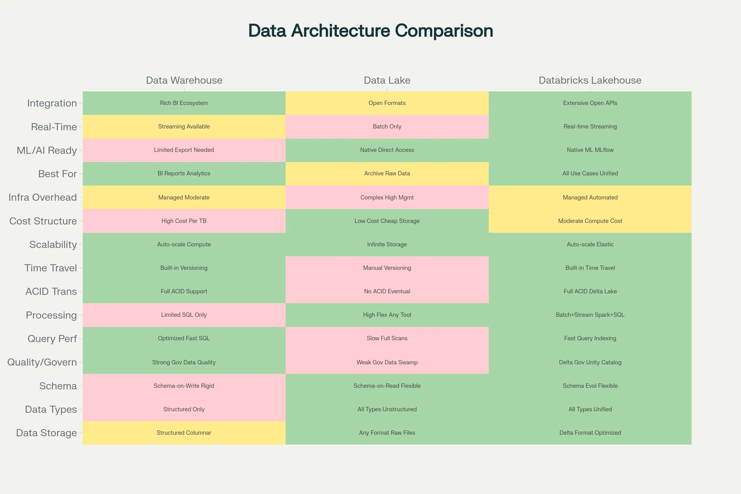 Data Warehouse vs Data Lake vs Databricks Lakehouse Comparison